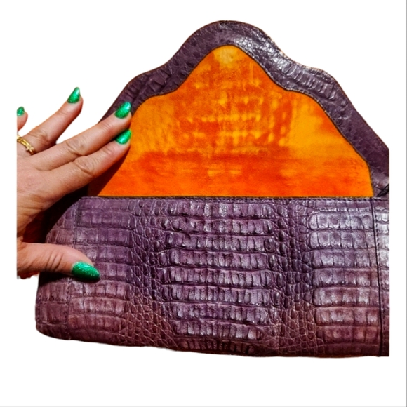 MAPA Collective Purple Crocodile Clutch Orange Interior by Maria Paula Herrera